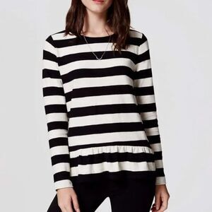 Chic & Flattering – LOFT Black and White Striped Peplum Top Medium